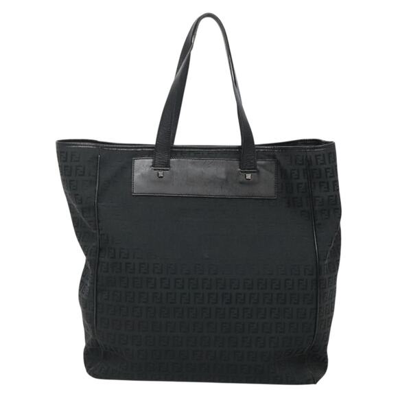 FENDI Zucchino Canvas Tote Bag Black Silver - Picture 3 of 12